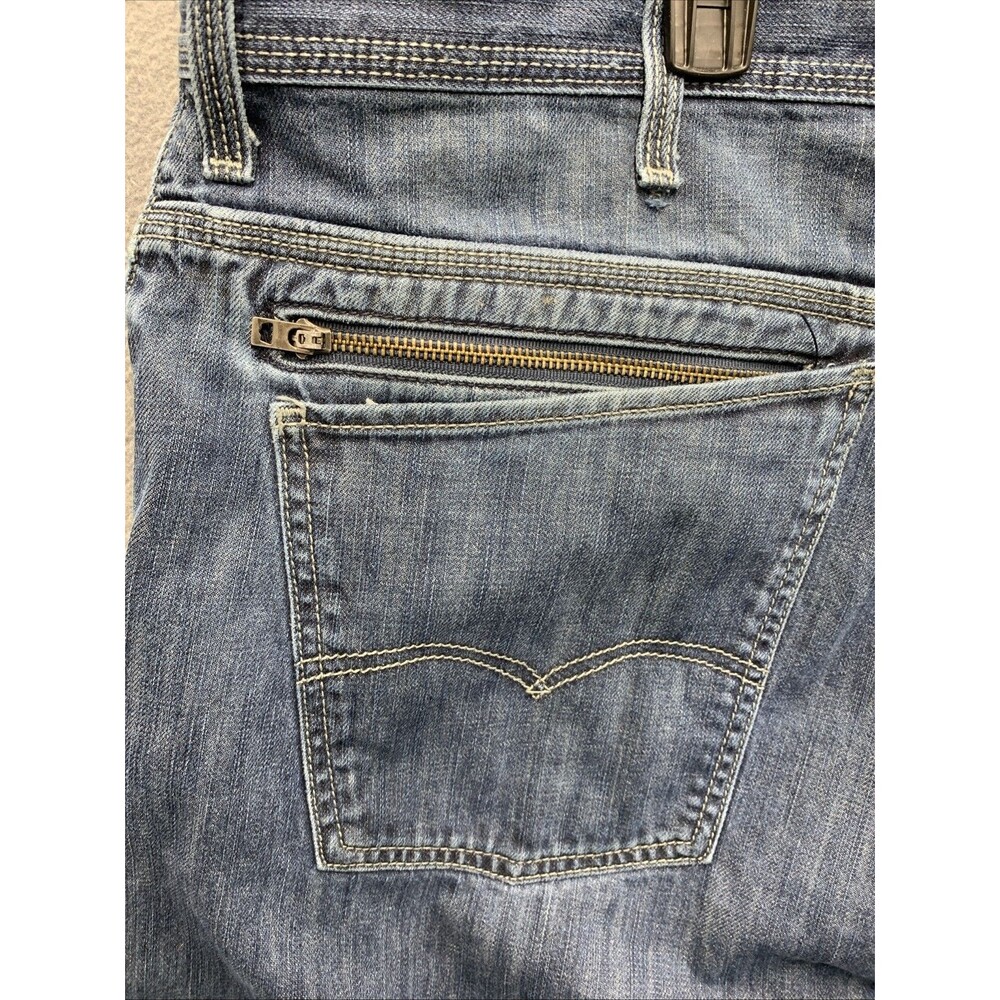 Levi's 514 Denim Jeans Blue Distressed Slim Straight Zip Pockets Size 42X32 Vtg - Picture 14 of 16